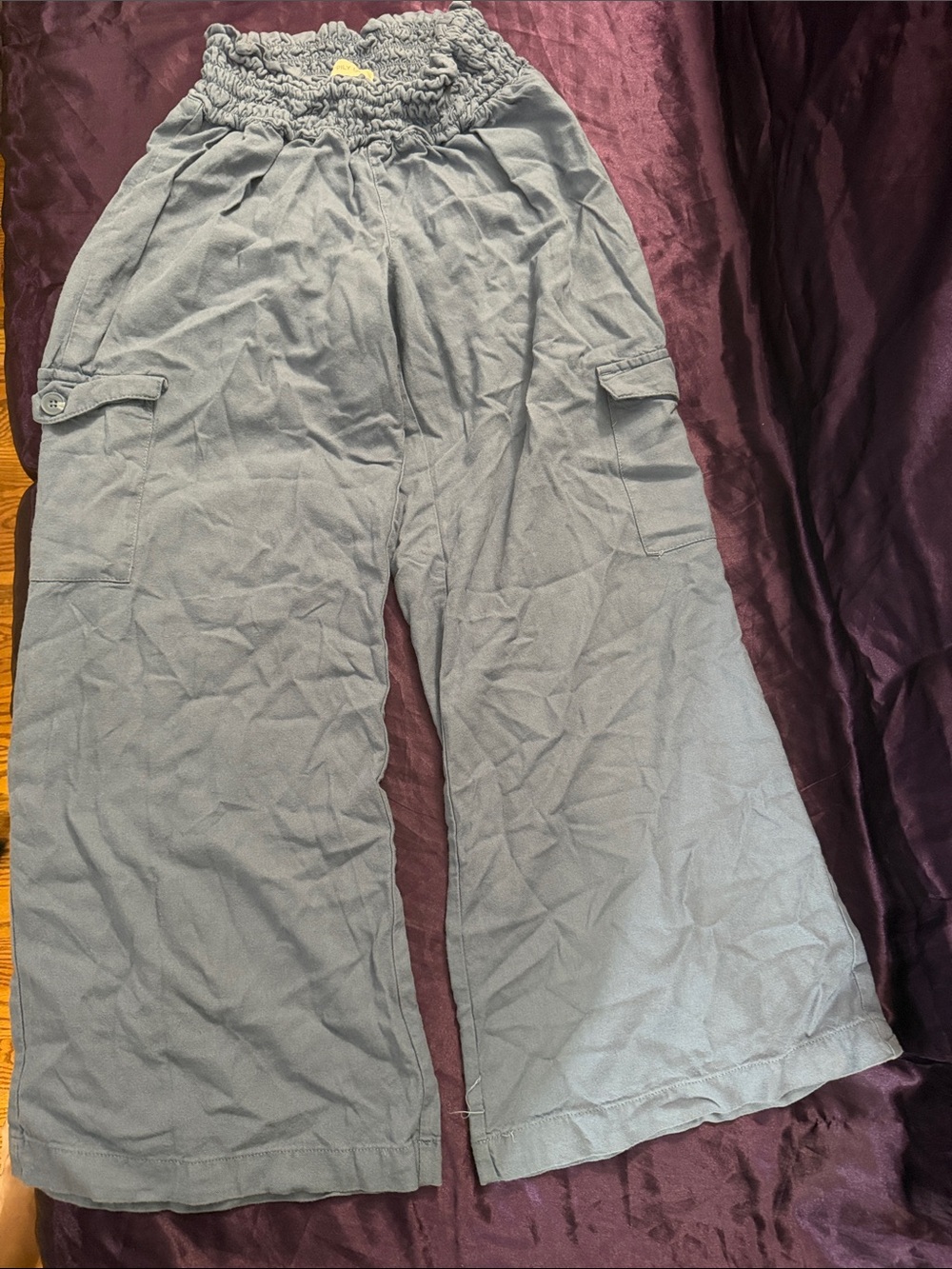Wide Leg Cargo Pants in Slate Blue - Comfortable High-Waist Style